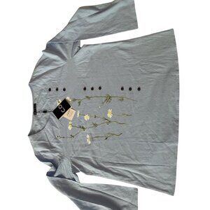 C.O.Z.Y Womens Light Blue Long Sleeve Top With Daisy Print & Button Details - Si
